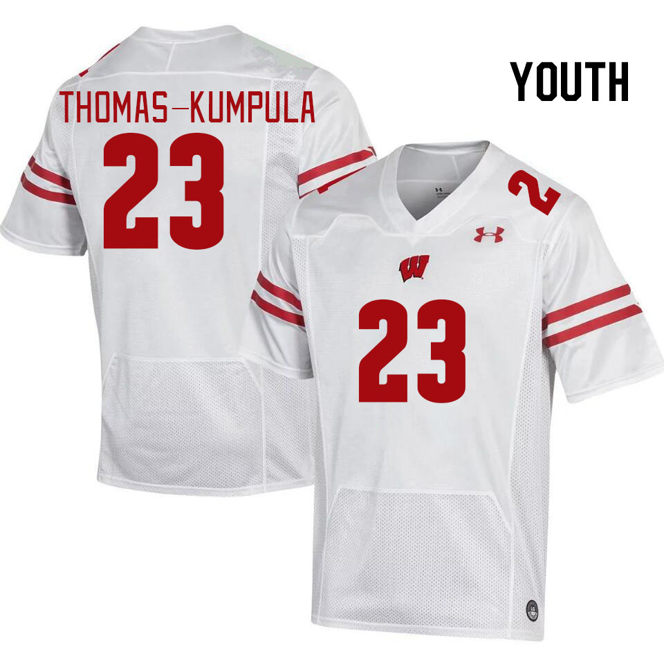 Youth #23 Davion Thomas-Kumpula Wisconsin Badgers College Football Jerseys Stitched Sale-White